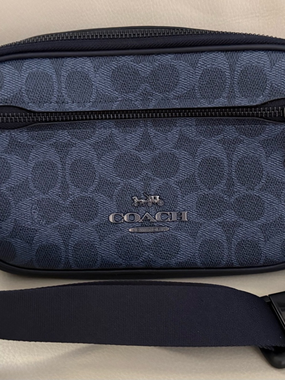 Coach Men's Blue Signature Canvas Belt Bag with Logo Hardware